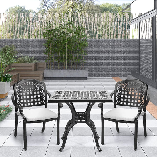 2er-Set Gartenstühle mit Kissen – Gussaluminium, wetterfest