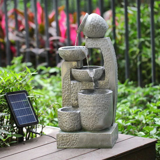 Solarbetriebener 5-stufiger Gartenbrunnen – Kaskaden-Wasserspiel für außen