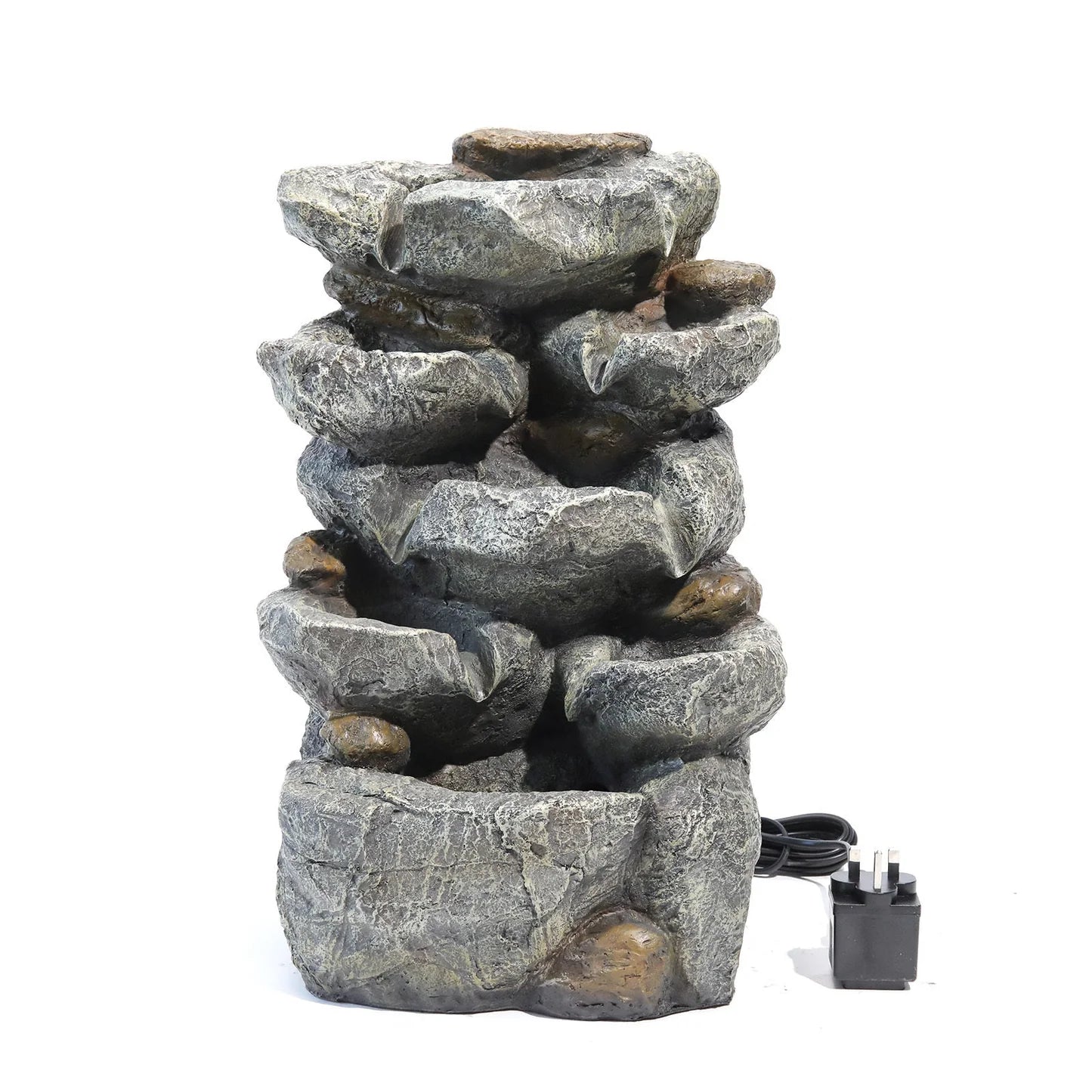 Gartenbrunnen mit Kaskade und Pumpe – 49 cm hoch, mehrstufiges Wasserspiel
