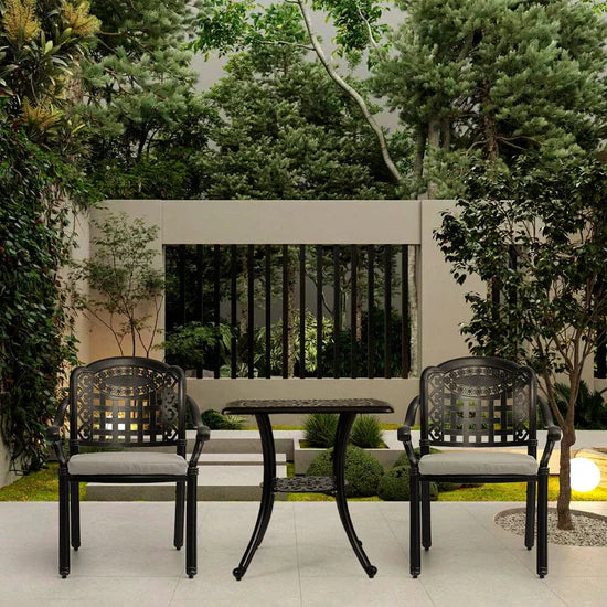 2er-Set Gartenstühle mit Kissen – Gussaluminium, wetterfest