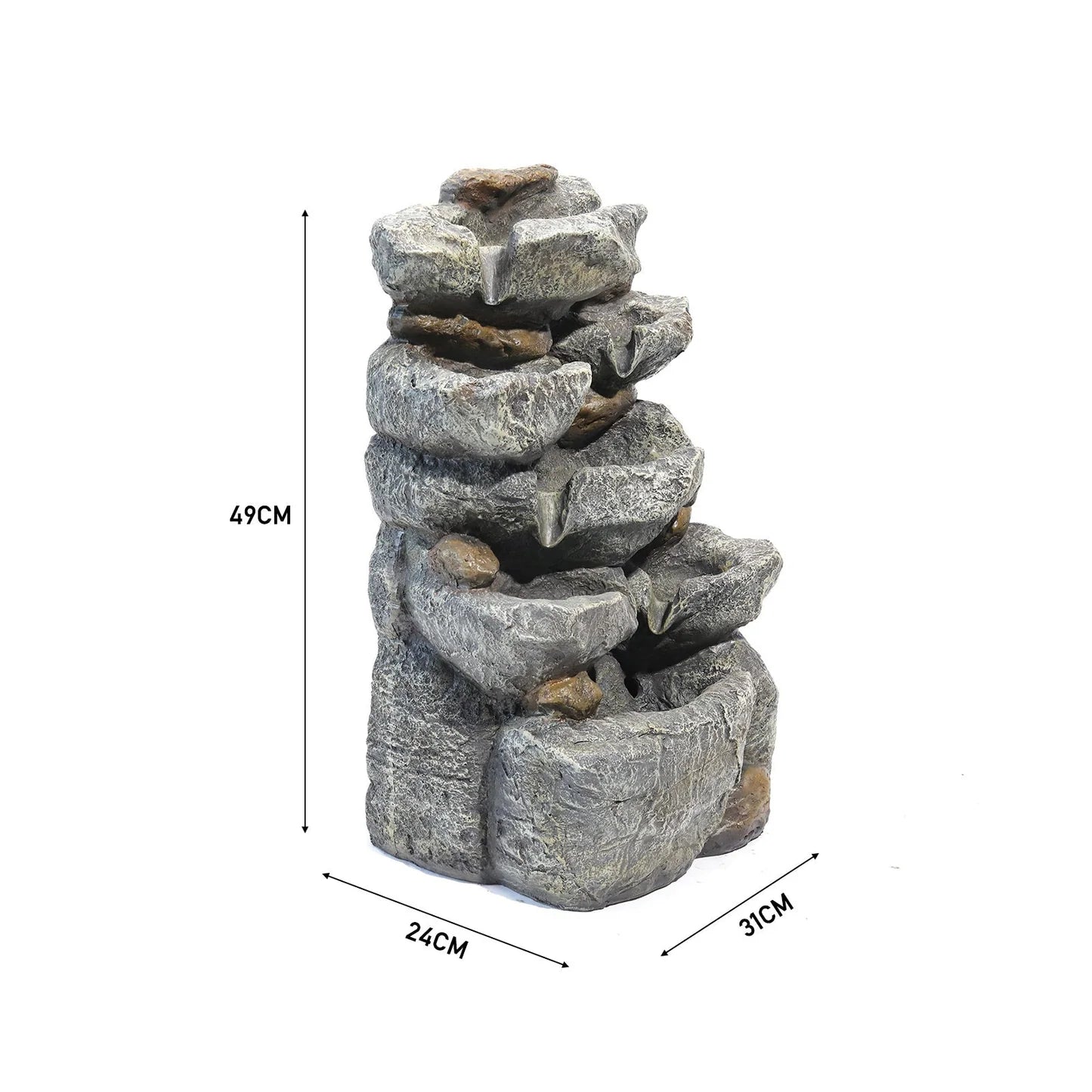 Gartenbrunnen mit Kaskade und Pumpe – 49 cm hoch, mehrstufiges Wasserspiel
